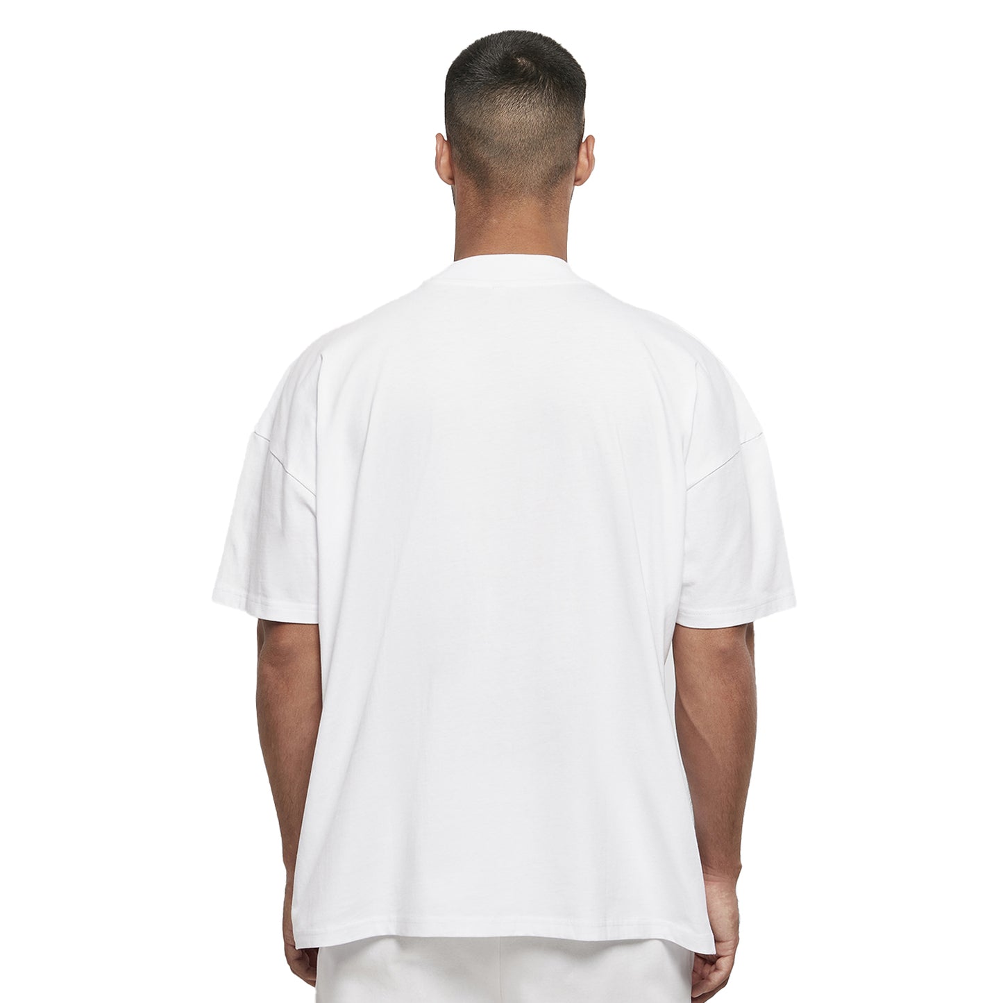 White - Back - Build Your Brand Mens Mock Neck Oversized T-Shirt