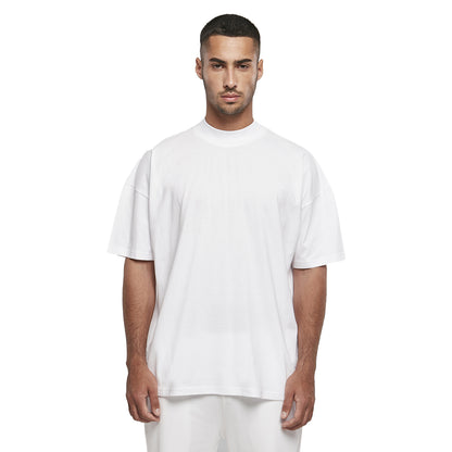White - Side - Build Your Brand Mens Mock Neck Oversized T-Shirt