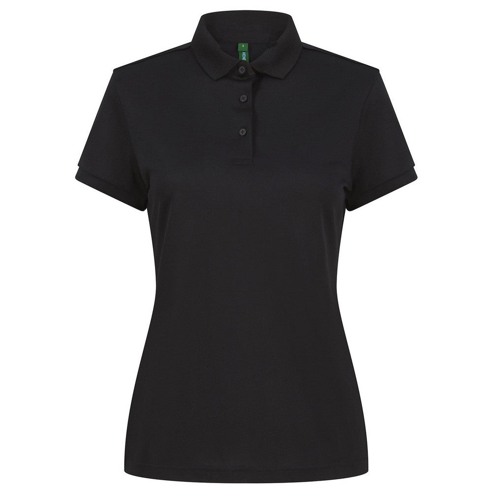 Black - Front - Henbury Womens-Ladies Recycled Polyester Polo Shirt