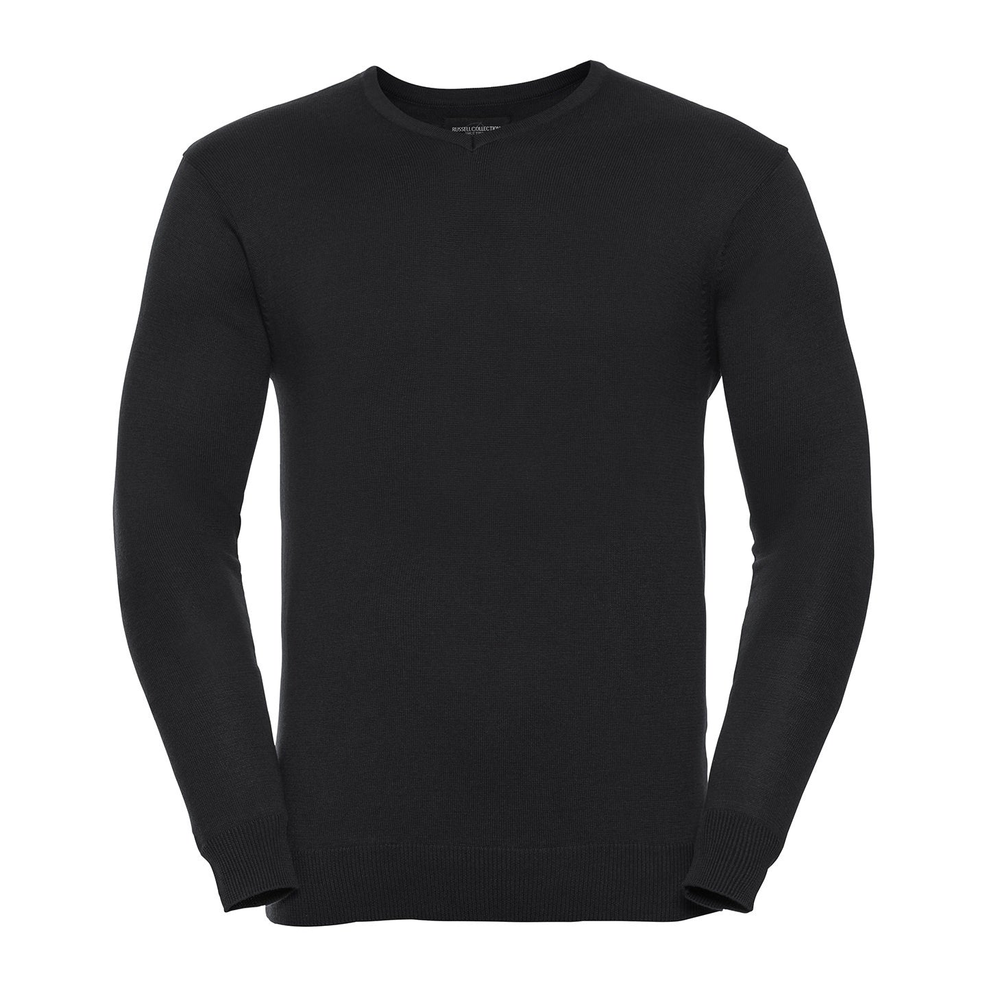 Black - Front - Russell Collection Mens Knitted V Neck Sweatshirt