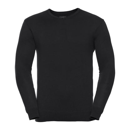 Black - Front - Russell Collection Mens Knitted V Neck Sweatshirt