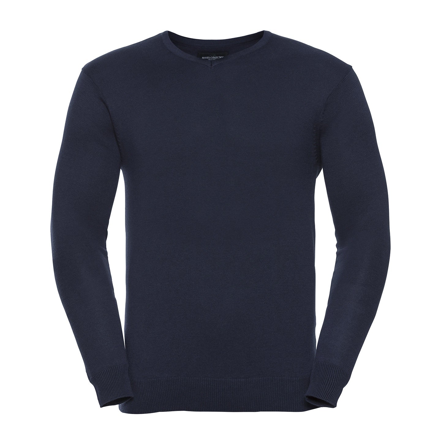 French Navy - Front - Russell Collection Mens Knitted V Neck Sweatshirt