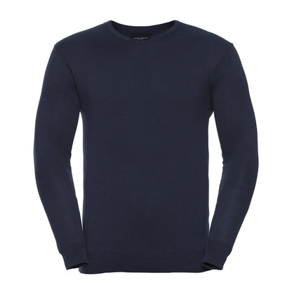 French Navy - Front - Russell Collection Mens Knitted V Neck Sweatshirt