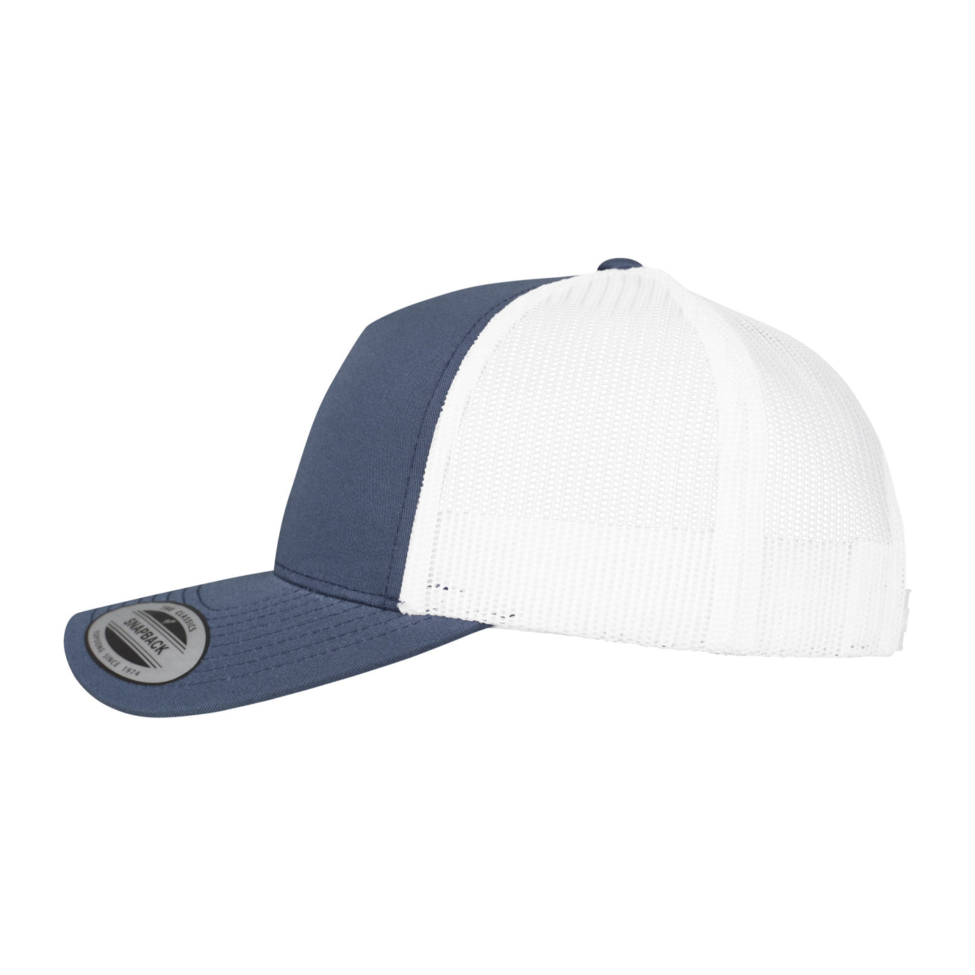 Navy-White - Side - Flexfit Unisex Adult Two Tone 5 Panel Trucker Cap