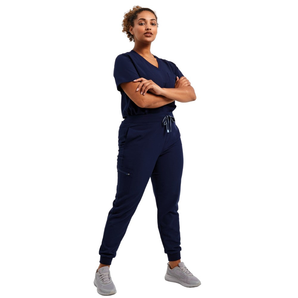 Navy - Side - Onna Womens-Ladies Energized Stretch Jogging Bottoms