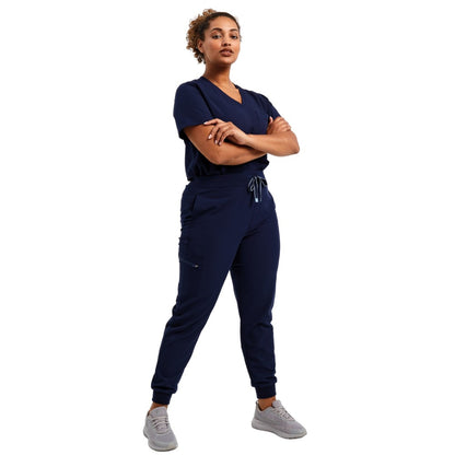 Navy - Side - Onna Womens-Ladies Energized Stretch Jogging Bottoms