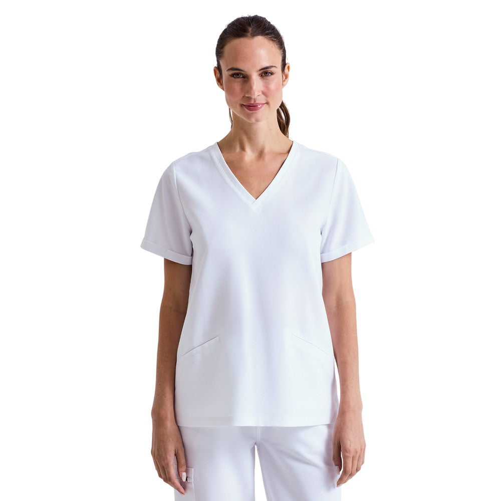 Vital White - Back - Onna Womens-Ladies Invincible Stretch Work Tunic