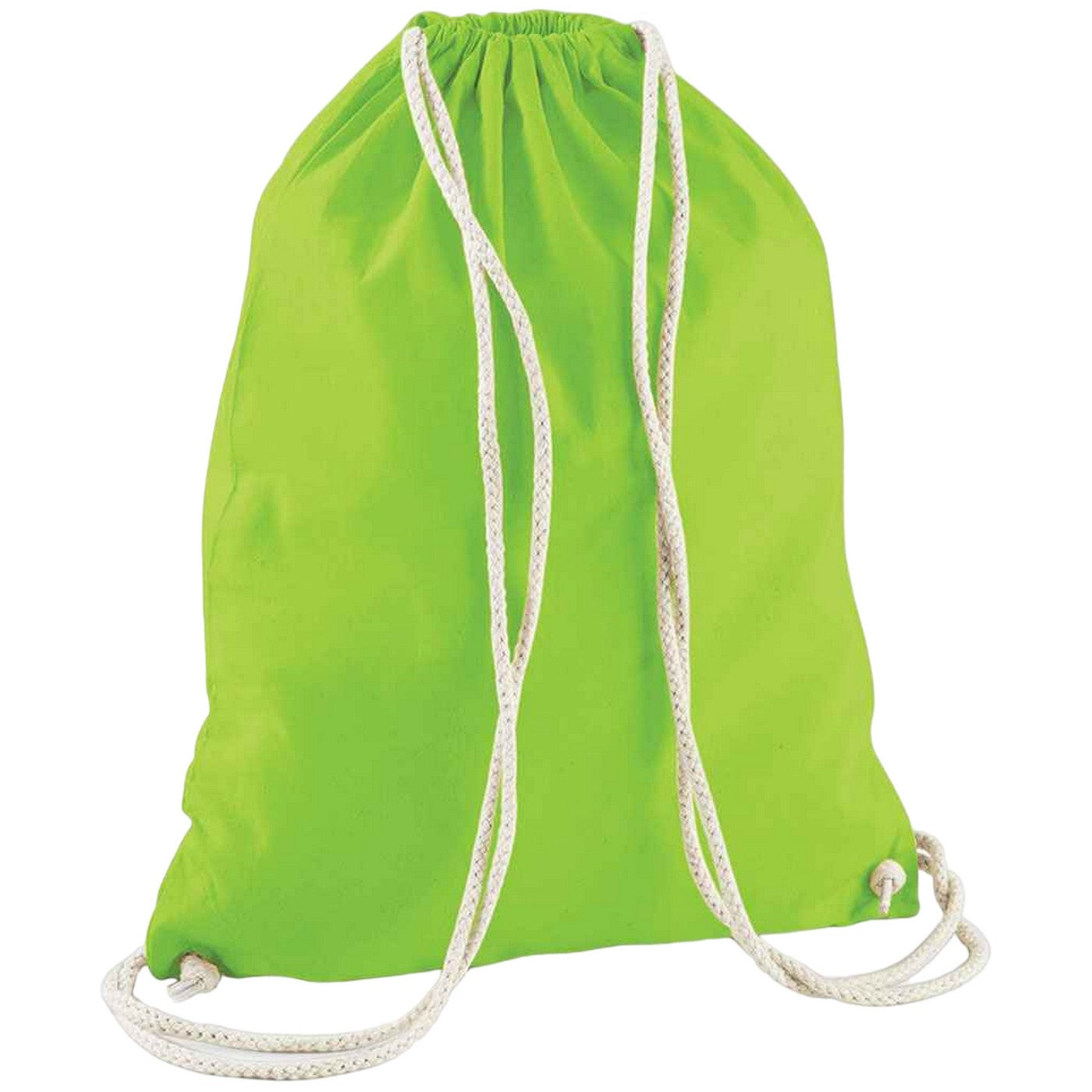 Lime Green - Front - Westford Mill Cotton Drawstring Bag