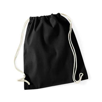 Black - Front - Westford Mill Cotton Drawstring Bag