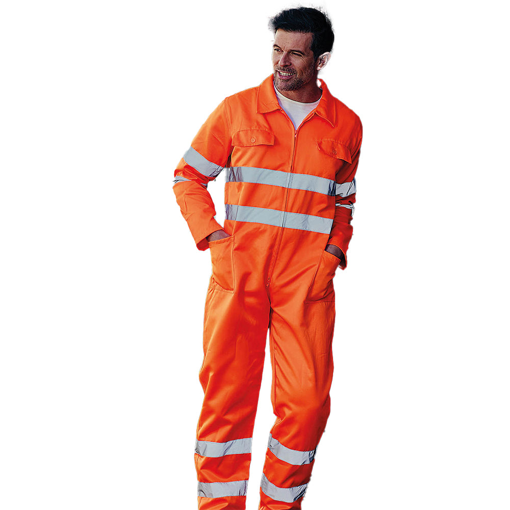 Orange - Back - Yoko Unisex Adult Polycotton Hi-Vis Overalls