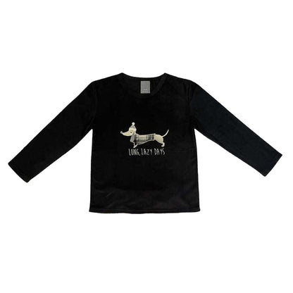 Black-Cream - Back - Home & Living Womens-Ladies Dachshund Long Pyjama Set