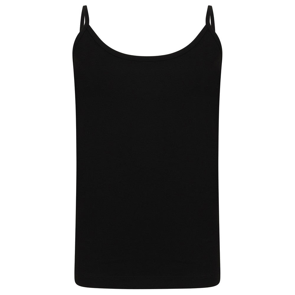 Black - Front - SF Minni Girls Feel Good Stretch Spaghetti Strap Vest Top