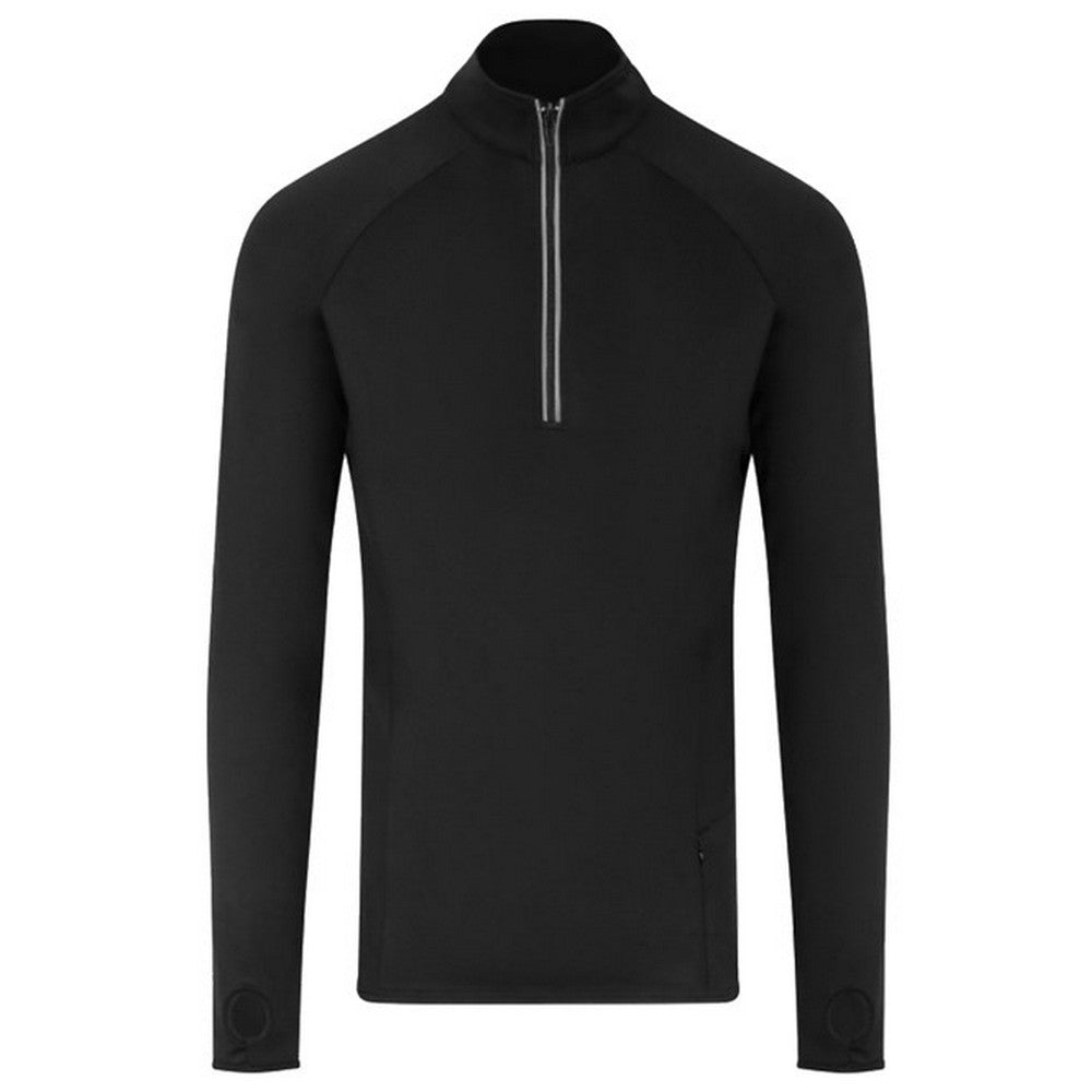 Jet Black - Front - Awdis Mens Cool-Flex Half Zip Long-Sleeved Top