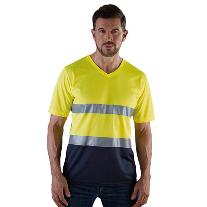 Yellow-Navy - Back - Yoko Mens Hi-Vis Lightweight V Neck T-Shirt