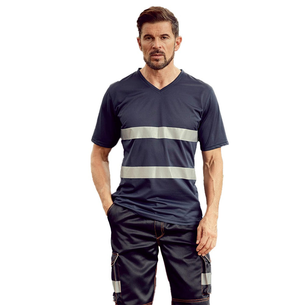 Navy - Back - Yoko Mens Hi-Vis Lightweight V Neck T-Shirt