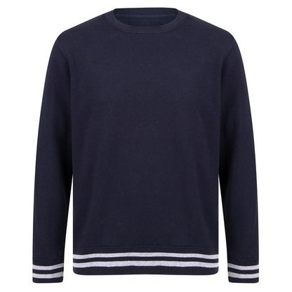 Navy-Heather Grey - Front - Front Row Unisex Adult Striped Sweatshirt