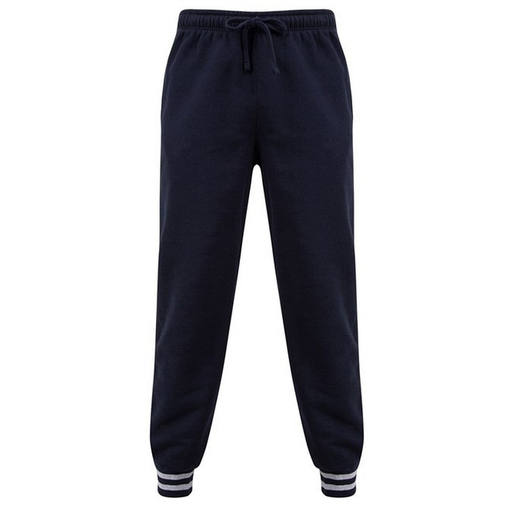 Navy-Heather Grey - Front - Front Row Unisex Adult Striped Jogging Bottoms