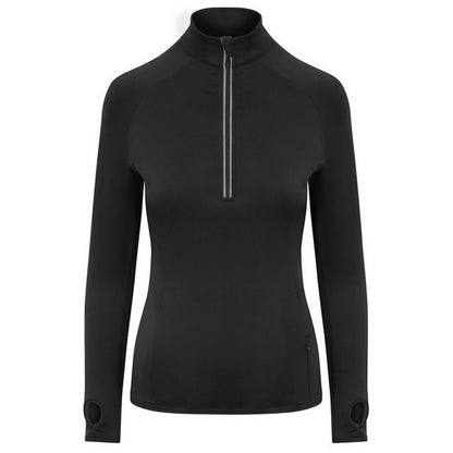 Jet Black - Front - AWDis Cool Womens-Ladies Cool-Flex Half Zip Long-Sleeved Base Layer Top