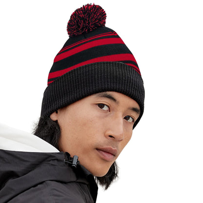 Black-Classic Red - Back - Beechfield Unisex Adult Fan Striped Beanie