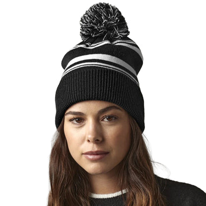 Black-White - Back - Beechfield Unisex Adult Fan Striped Beanie