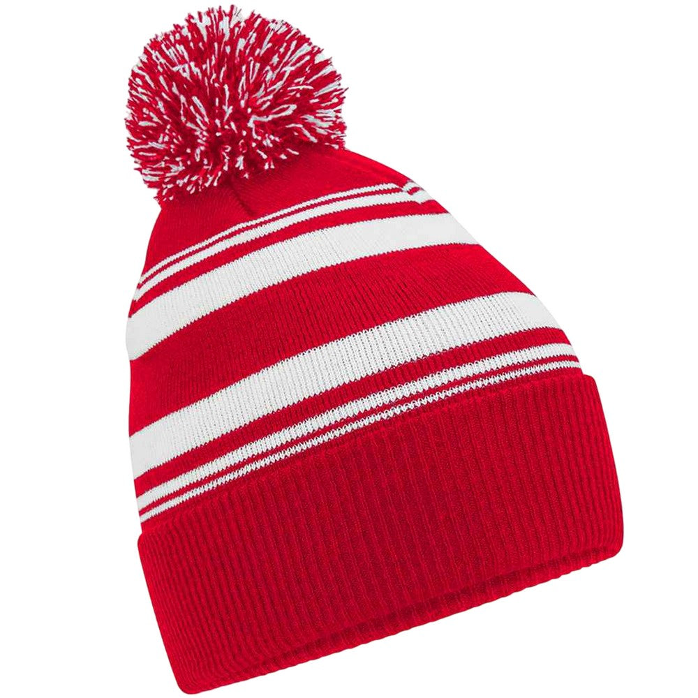 Classic Red-White - Front - Beechfield Unisex Adult Fan Striped Beanie