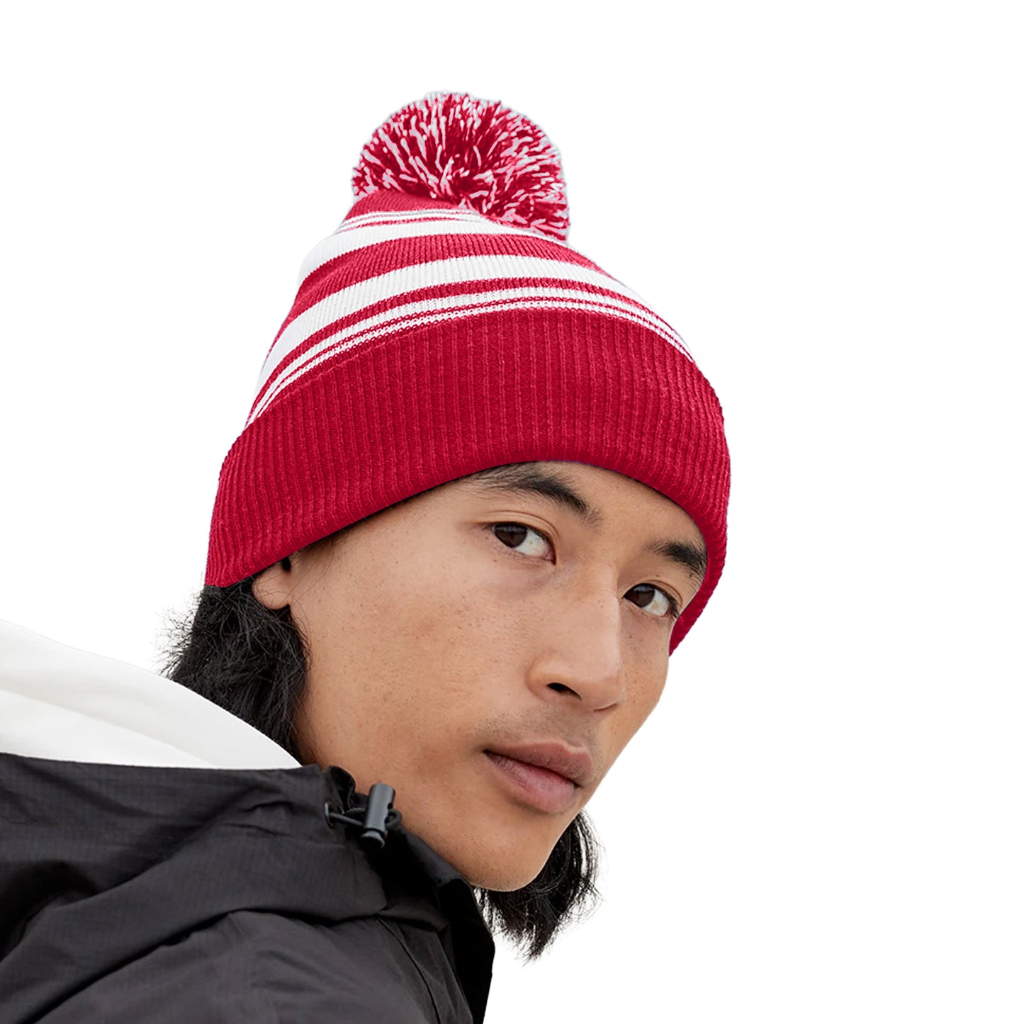 Classic Red-White - Back - Beechfield Unisex Adult Fan Striped Beanie