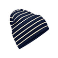 French Navy-Soft White - Front - Beechfield Unisex Adult Original Striped Deep Cuffed Beanie