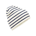Soft White-French Navy - Front - Beechfield Unisex Adult Original Striped Deep Cuffed Beanie