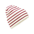 Soft White-Classic Red - Front - Beechfield Unisex Adult Original Striped Deep Cuffed Beanie