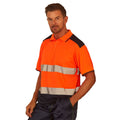 Orange-Navy - Close up - Yoko Mens Two Tone Hi-Vis Polo Shirt