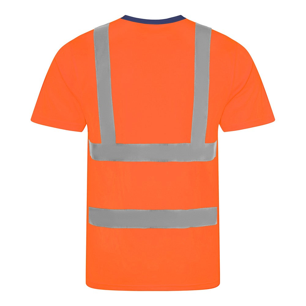 Orange-Navy - Back - PRORTX Mens Hi-Vis T-Shirt