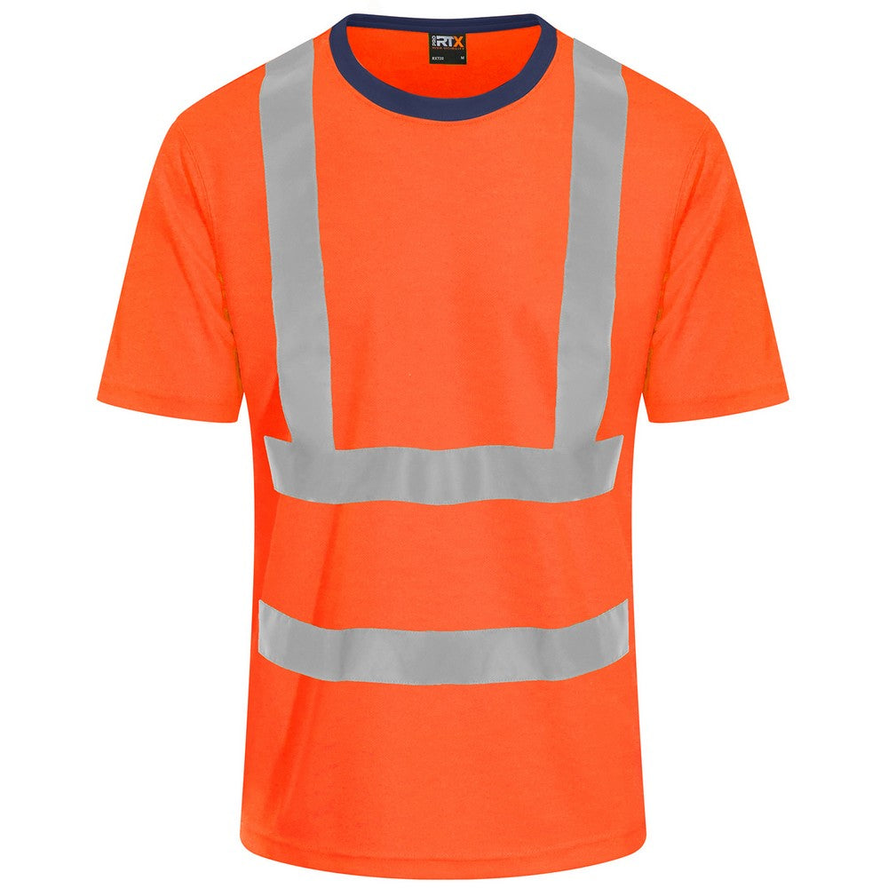 Orange-Navy - Front - PRORTX Mens Hi-Vis T-Shirt