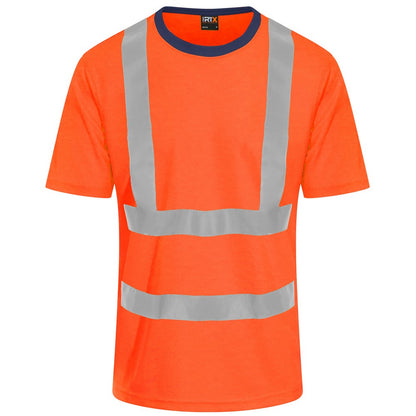 Orange-Navy - Front - PRORTX Mens Hi-Vis T-Shirt