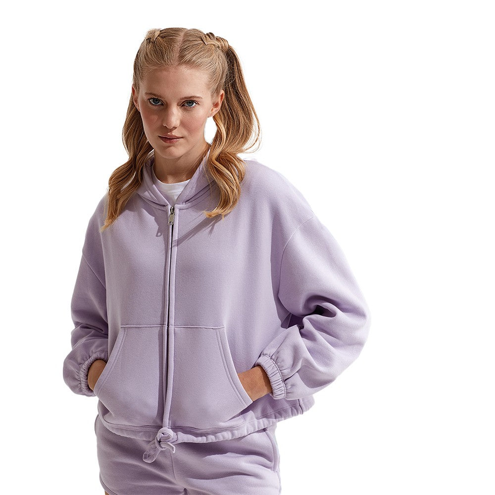 Lilac - Back - TriDri Womens-Ladies Recycled Cropped Oversized Full Zip Hoodie