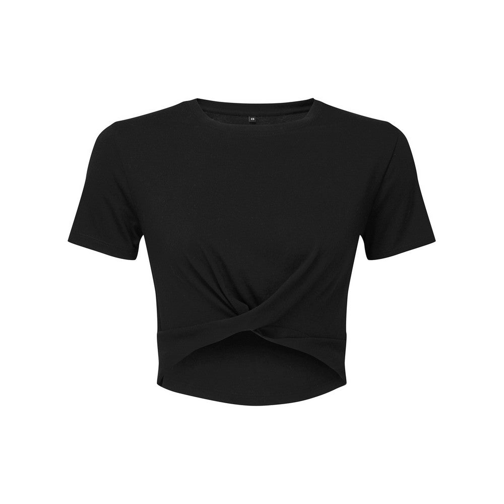 Black - Front - TriDri Womens-Ladies Twisted Crop Top