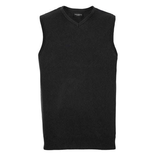 Charcoal Marl - Front - Russell Collection Mens Knitted V Neck Sleeveless Sweatshirt