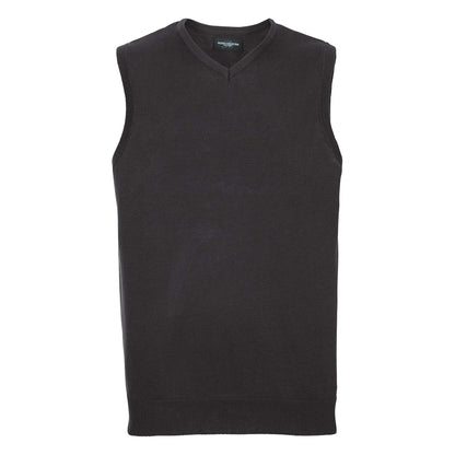 Black - Front - Russell Collection Mens Knitted V Neck Sleeveless Sweatshirt