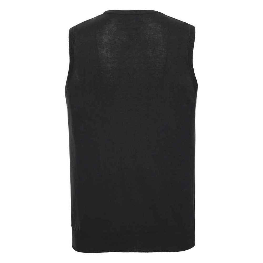 Black - Back - Russell Collection Mens Knitted V Neck Sleeveless Sweatshirt