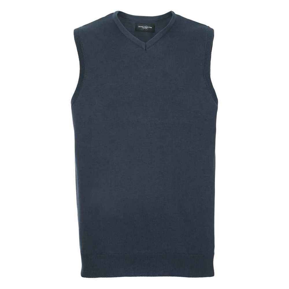 French Navy - Front - Russell Collection Mens Knitted V Neck Sleeveless Sweatshirt