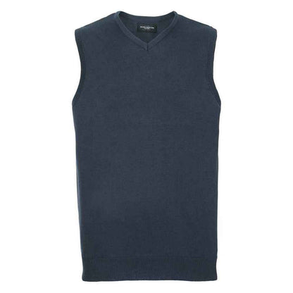 French Navy - Front - Russell Collection Mens Knitted V Neck Sleeveless Sweatshirt