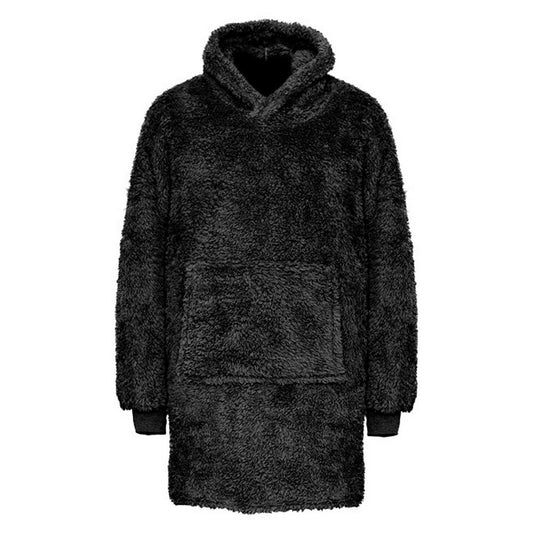 Black - Front - Ribbon Unisex Adult Teddy Fleece Oversized Hoodie