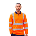 Hi Vis Orange-Navy - Back - PRORTX Mens Long-Sleeved Polo Shirt