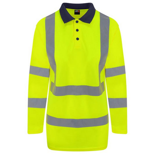 Hi Vis Yellow-Navy - Front - PRORTX Mens Long-Sleeved Polo Shirt