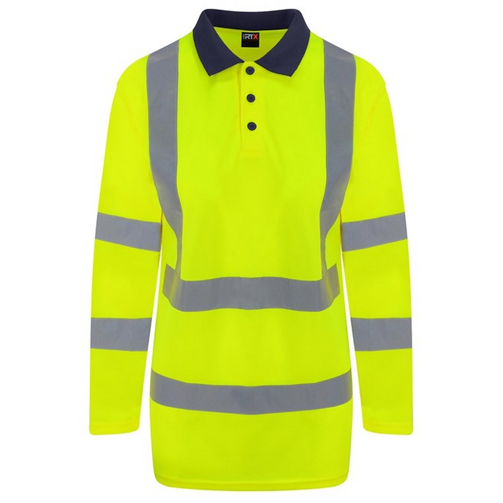 Hi Vis Yellow-Navy - Front - PRORTX Mens Long-Sleeved Polo Shirt