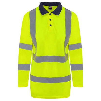 Hi Vis Yellow-Navy - Front - PRORTX Mens Long-Sleeved Polo Shirt