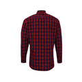 Red-Navy - Back - Premier Mens Mulligan Checked Cotton Long-Sleeved Shirt