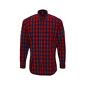 Red-Navy - Front - Premier Mens Mulligan Checked Cotton Long-Sleeved Shirt