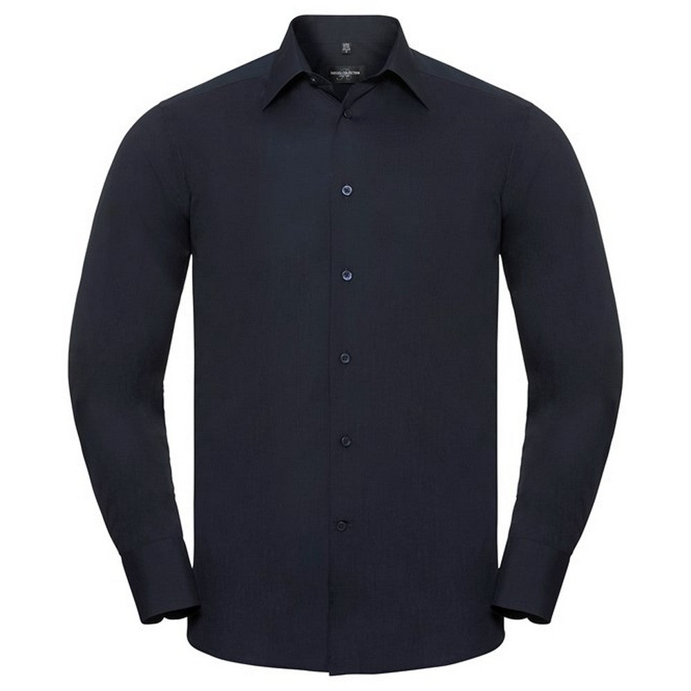 French Navy - Front - Russell Collection Mens Polycotton Easy-Care Long-Sleeved Formal Shirt