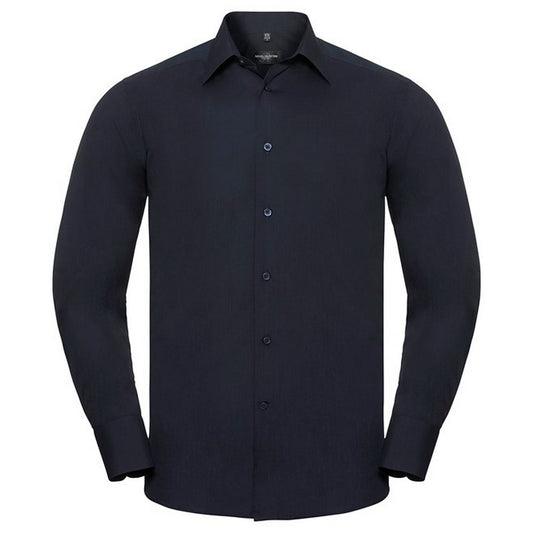 French Navy - Front - Russell Collection Mens Polycotton Easy-Care Long-Sleeved Formal Shirt