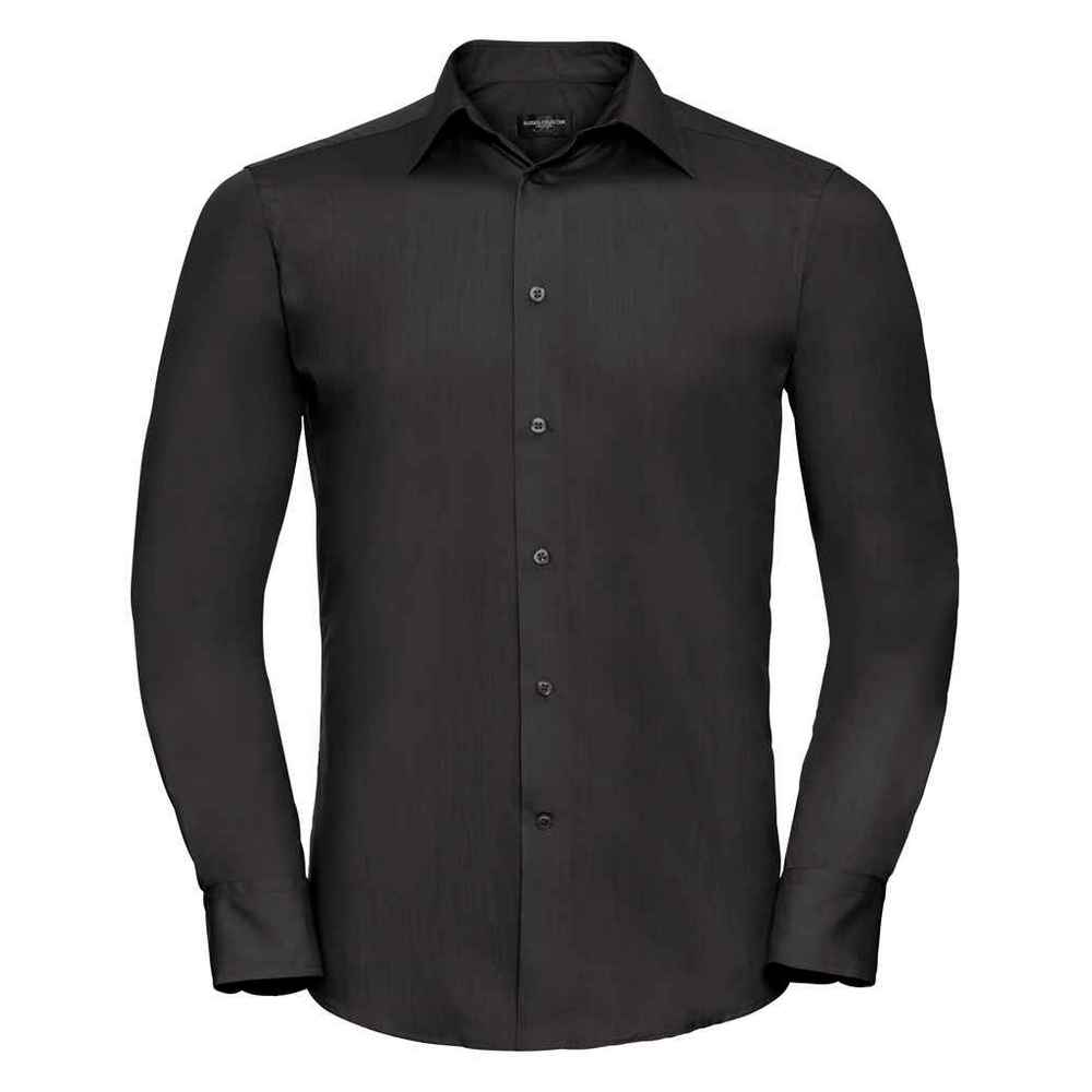 Black - Front - Russell Collection Mens Polycotton Easy-Care Long-Sleeved Formal Shirt